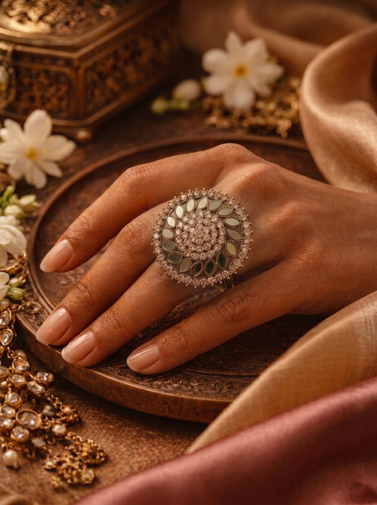 Ruhani Mirror Bloom Adjustable Ring