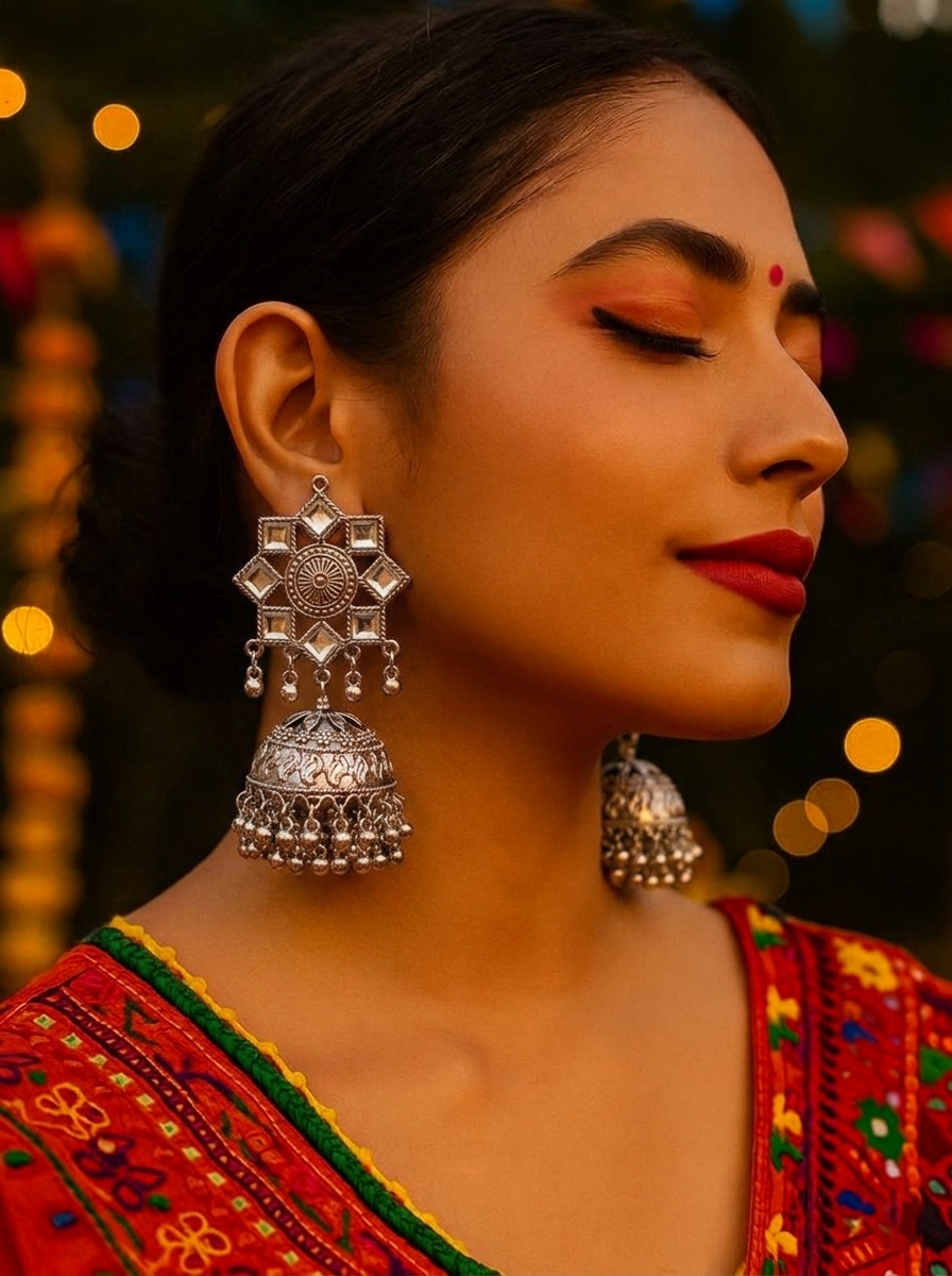 Aaina Mirror Work Jhumkas