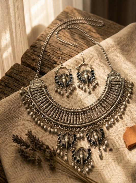Ganesha Oxidized Statement Choker Set
