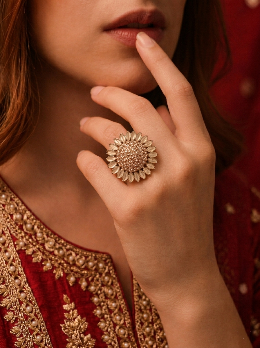 Zinnia Mirror Petal Adjustable Ring