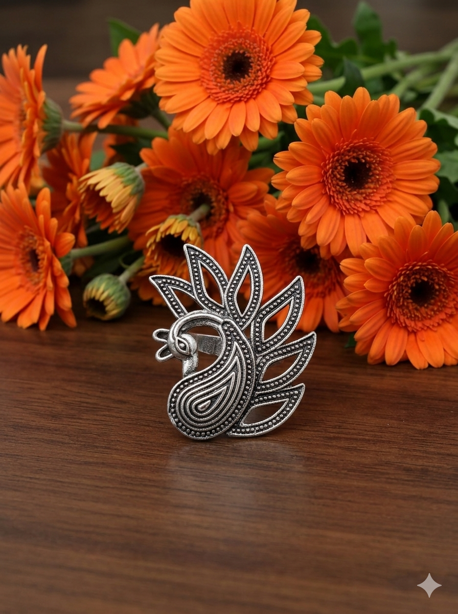 Mayuri Tribal Peacock Adjustable Ring