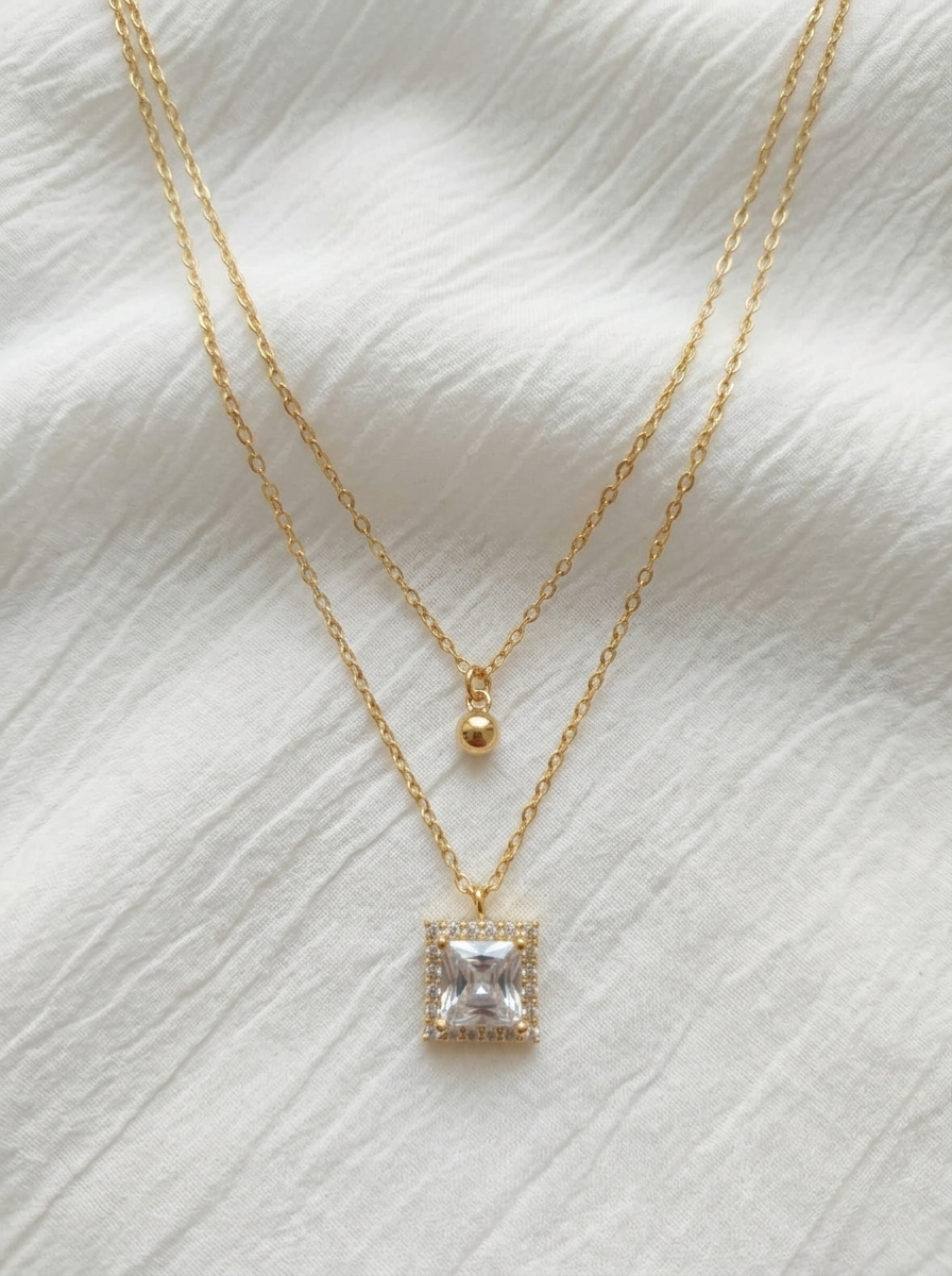 Veda Square Halo Layered Necklace