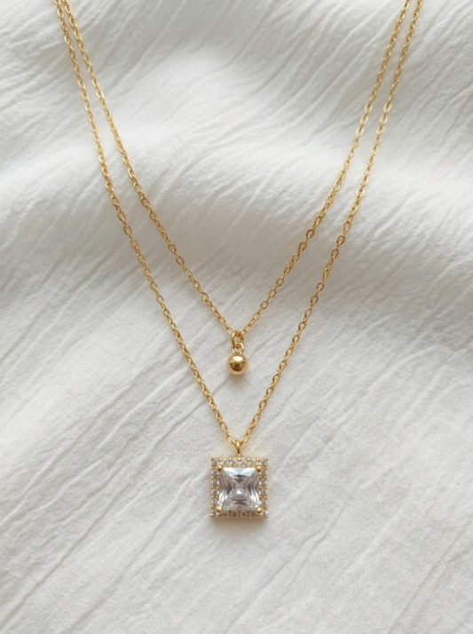 Veda Square Halo Layered Necklace