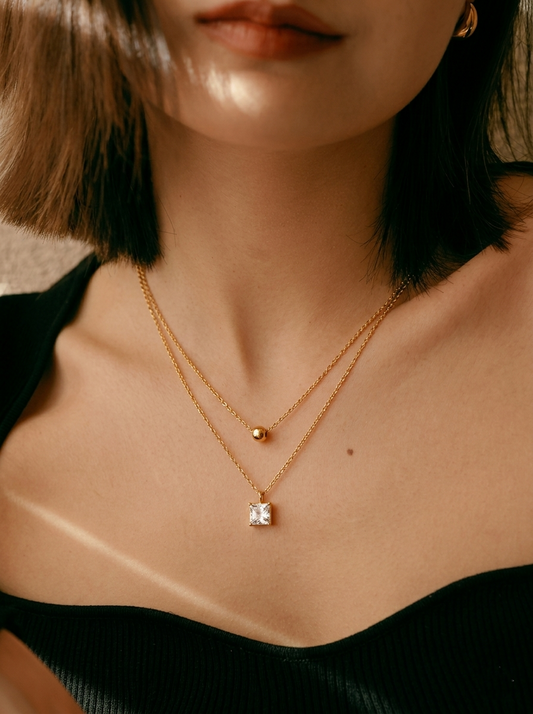Veda Square Halo Layered Necklace