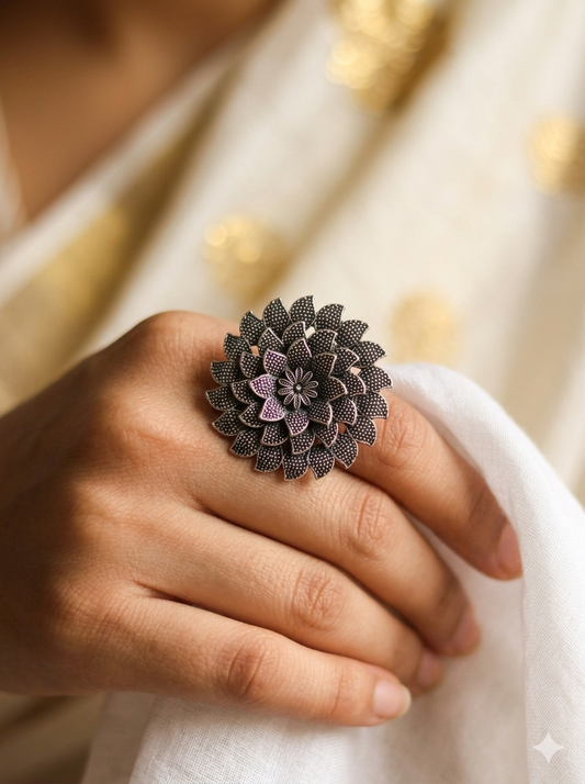 Zoya Layered Lotus Adjustable Ring