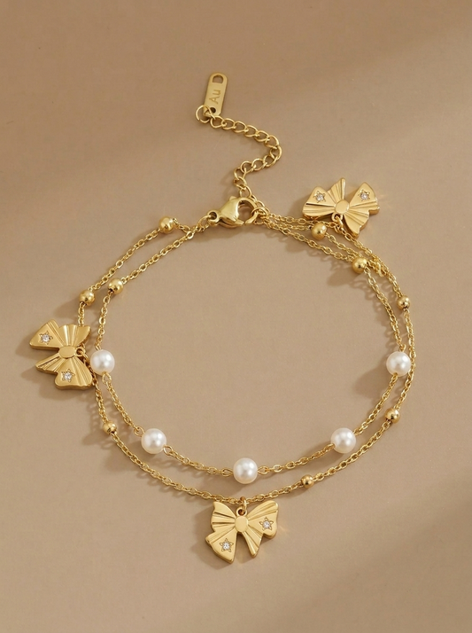 Elara Bow & Pearl Drop Bracelet