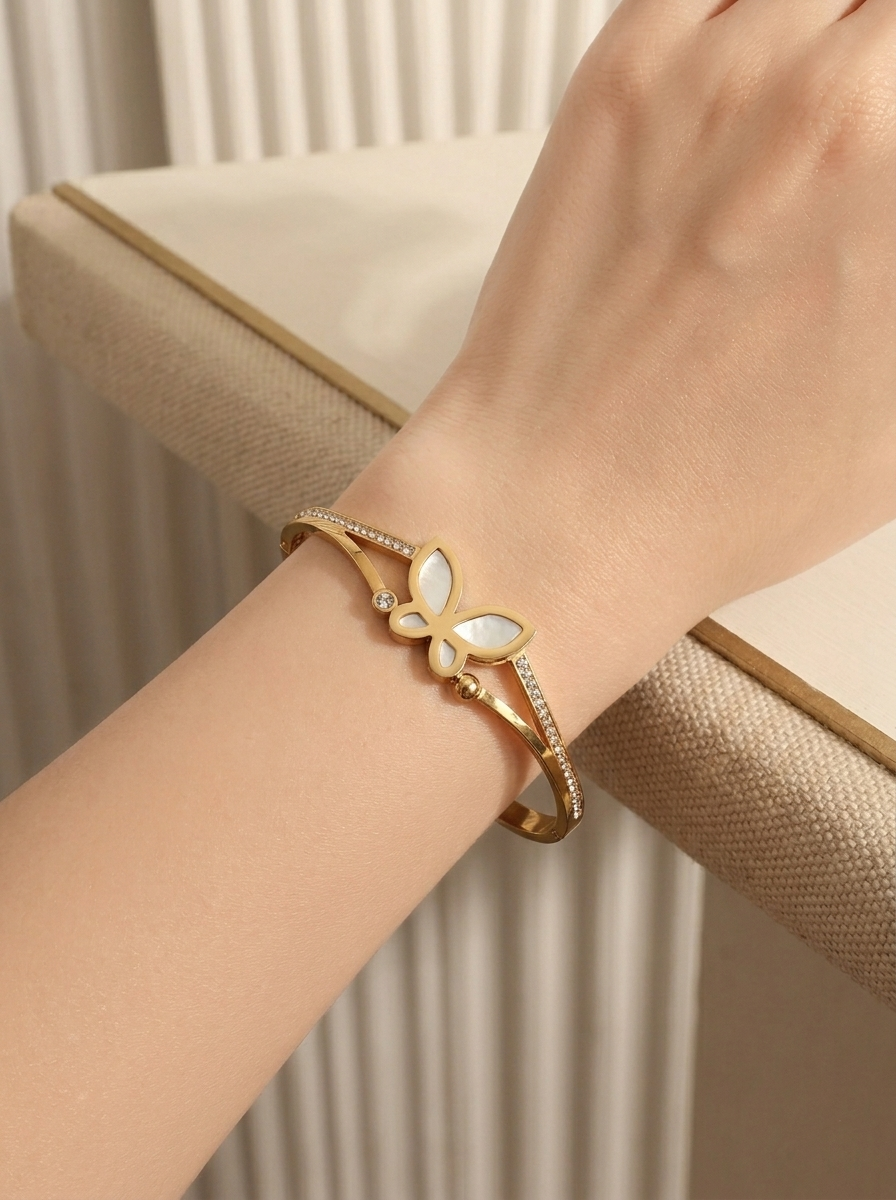 Tara Mother-of-Pearl Butterfly Bangle