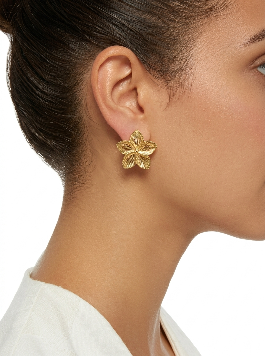 Plumeria Golden Bloom Studs