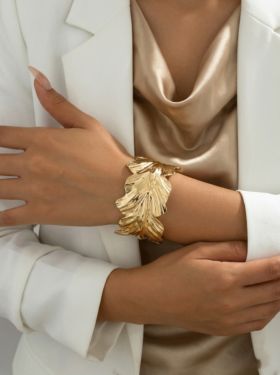 Vanya Sculptural Leaf Cuff