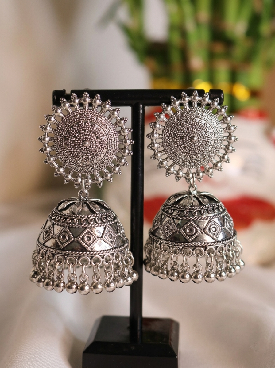 Aura Grand Oxidised Jhumkas