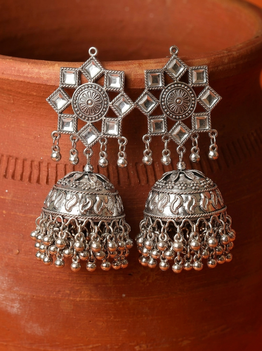Aaina Mirror Work Jhumkas