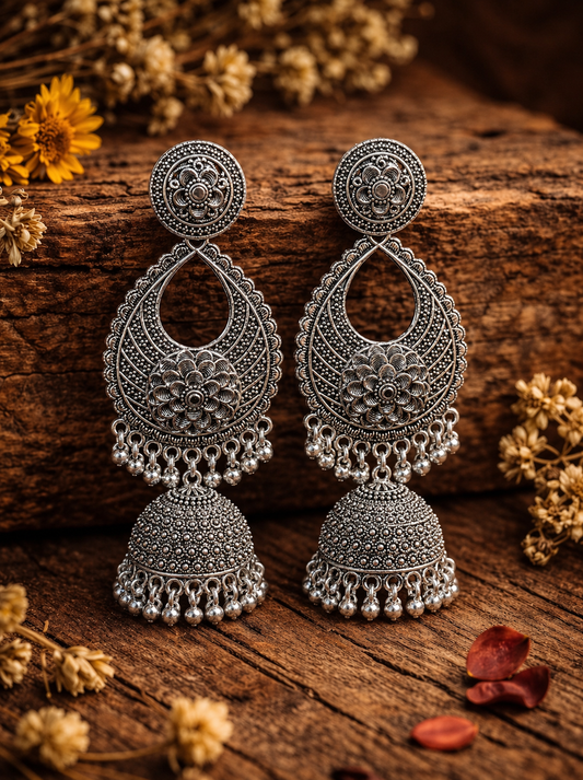 Gulnaz Floral Chandbali Jhumkas
